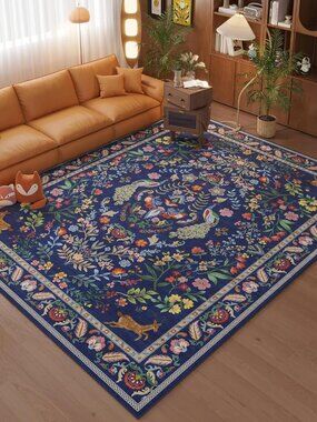 Living Room Rug 5x7 Rug Machine Washable Area Rug Floral Non-Slip Low Pile Large